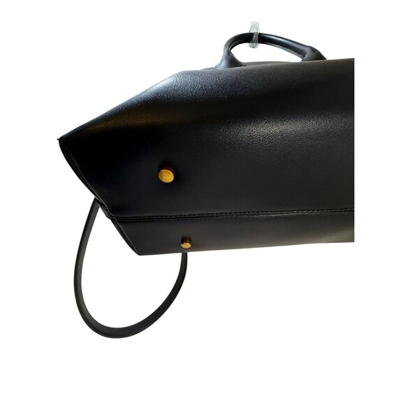 Coach Inspired Black Leather Handbag With Detachable Strap &‎ Gold Hardware - Picture 4 of 14